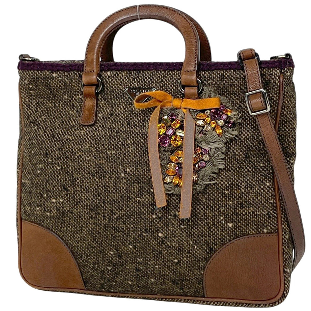 Prada handbag plate rhinestone brown